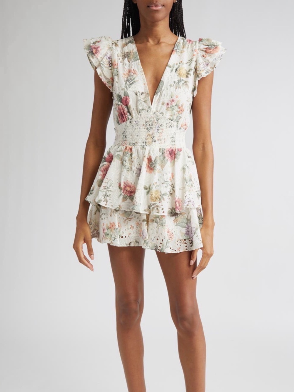 Alice + Olivia Kessie Floral Tiered Romper NWT White Garden Print Size 10